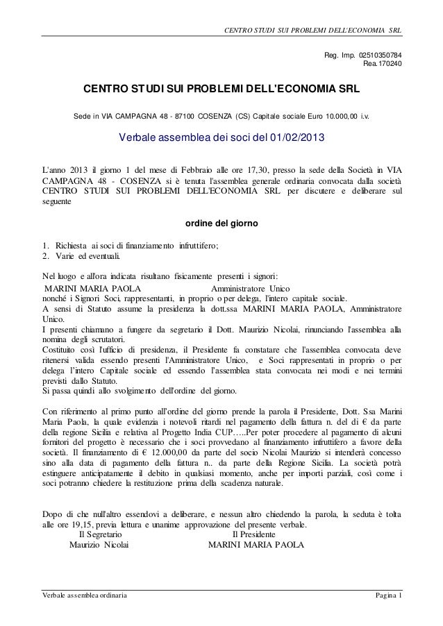 scaricare modello verbale assemblea socio srl